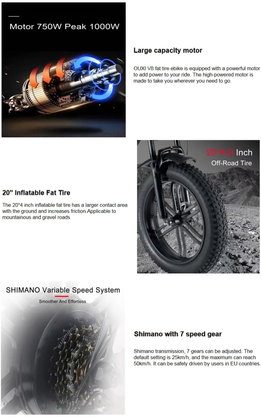 20Inch 48V 30-50Km/h Electric Fat Tires Bicycle Hydraulic Brake
