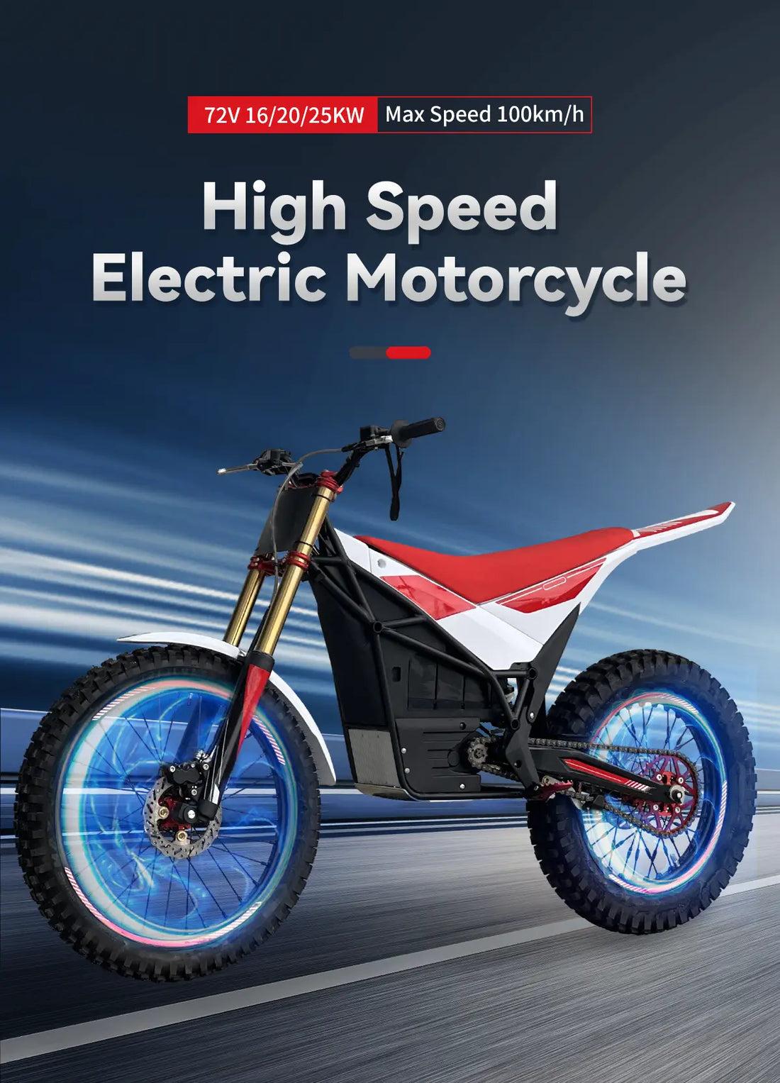 72V 16/20/25KW Max Speed 100km/h Electric Motorcycle